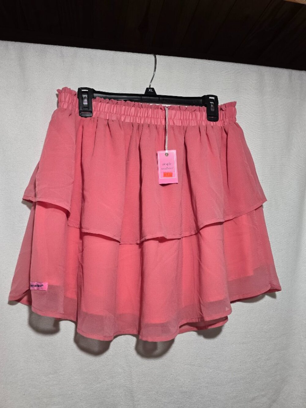 Simply Southern Pink Tiered Ruffle Chiffon Skirt Size XL / Elastic Waist NWT NEW